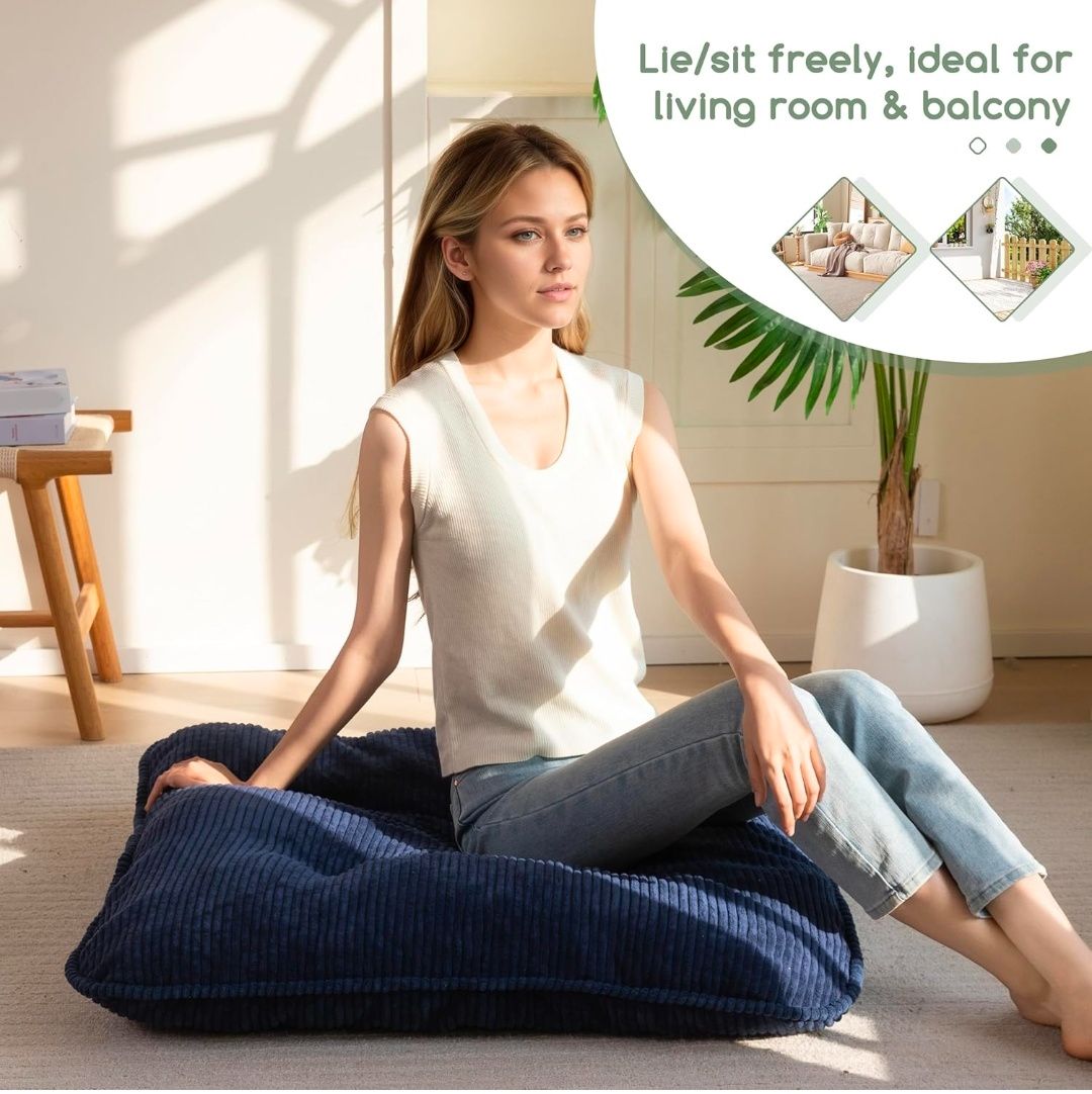 35" Washable Floor Pillow Cushion for Adults, Meditation Cushion Pillow, Extra Large Square Floor Sitting, Removable Tufted Corduroy Cover, for Tatami Living Room or Yoga, Orange, Machine Washable