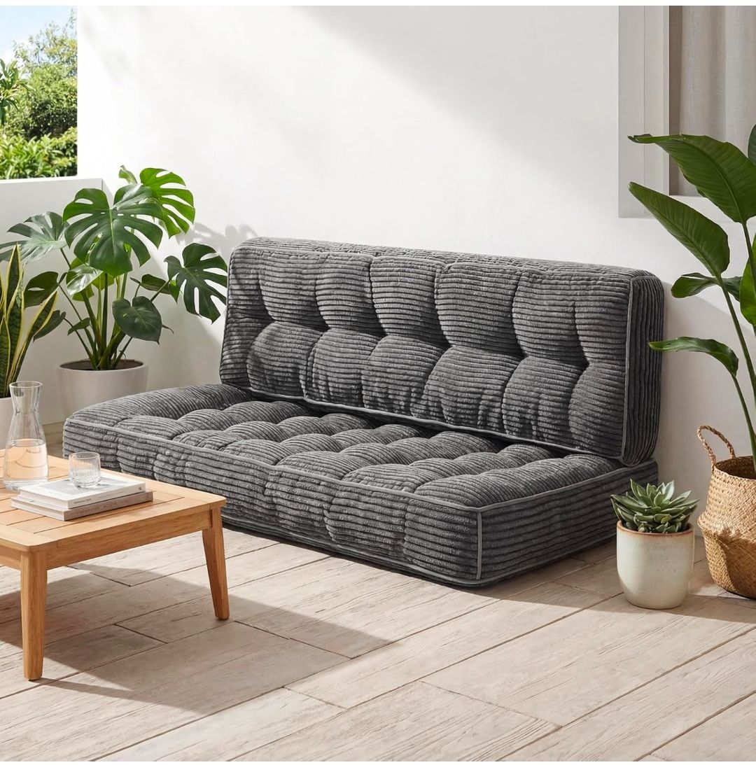 63 Inch Folding Bench Cushion, 4 Inch Thick 2-in-1 Convertible Long Floor Lounger Boneless Cushions Couch Mattress Upholstered for Yoga, Reading, Sleeping, Meditation Living Room