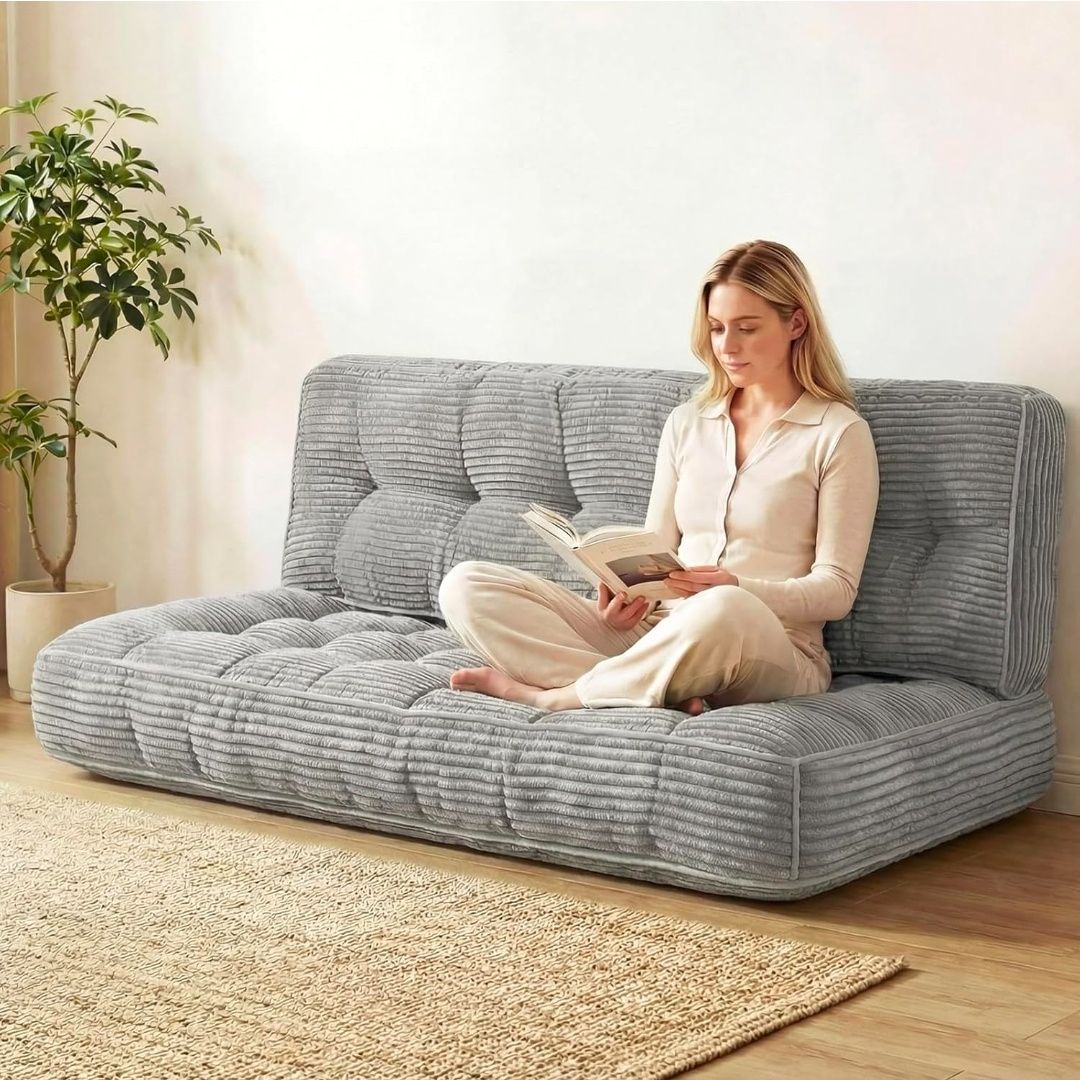 63 Inch Folding Bench Cushion, 4 Inch Thick 2-in-1 Convertible Long Floor Lounger Boneless Cushions Couch Mattress Upholstered for Yoga, Reading, Sleeping, Meditation Living Room