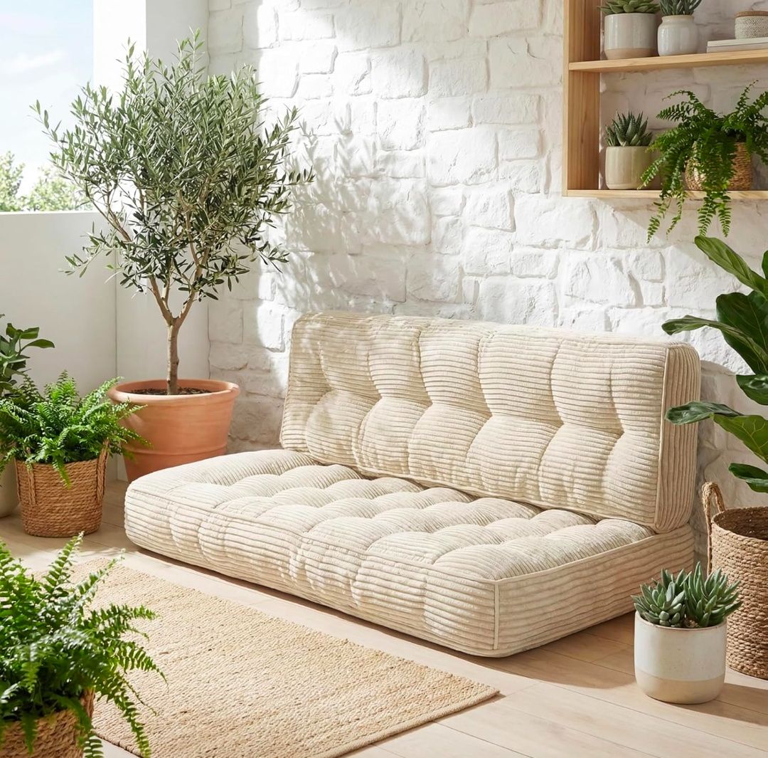 63 Inch Folding Bench Cushion, 4 Inch Thick 2-in-1 Convertible Long Floor Lounger Boneless Cushions Couch Mattress Upholstered for Yoga, Reading, Sleeping, Meditation Living Room