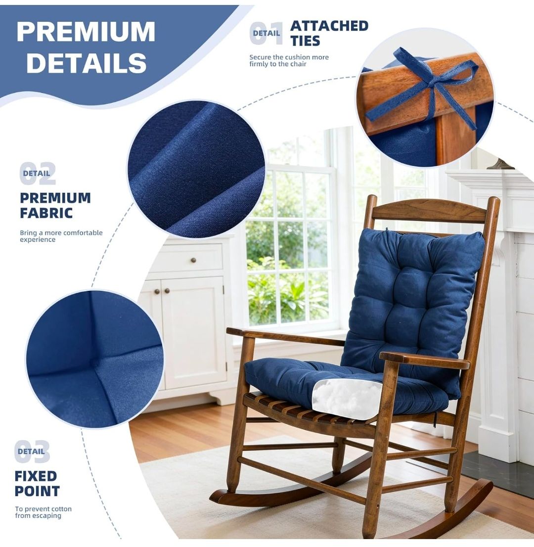 Rocking Chair Cushion Indoor Outdoor High Back Seat Pad Soft Chair Cushion for Patio Porch Garden Kitchen Office.(Cushions only no Chair)