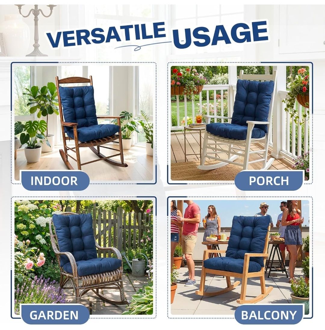 Rocking Chair Cushion Indoor Outdoor High Back Seat Pad Soft Chair Cushion for Patio Porch Garden Kitchen Office.(Cushions only no Chair)