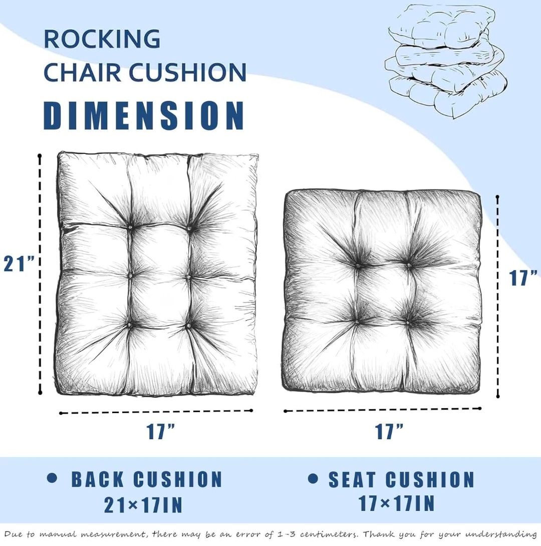 Rocking Chair Cushion Indoor Outdoor High Back Seat Pad Soft Chair Cushion for Patio Porch Garden Kitchen Office.(Cushions only no Chair)