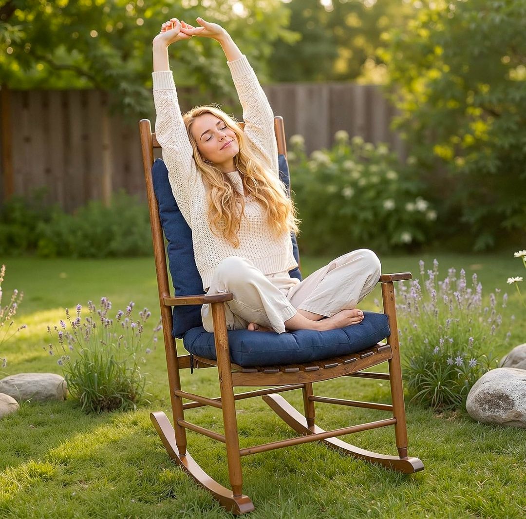 Rocking Chair Cushion Indoor Outdoor High Back Seat Pad Soft Chair Cushion for Patio Porch Garden Kitchen Office.(Cushions only no Chair)