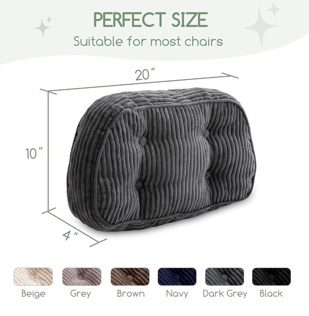 Lumbar Support Pillow for Recliner Chair/Accent Chair/Couch/Office Chair, Tufted Corduroy Back Support Cushion for Elderly, Recliner Cushions for Back Rest, Pain Relief, Reading