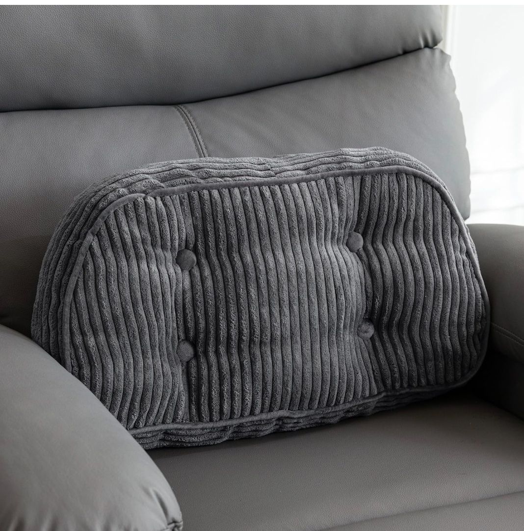 Lumbar Support Pillow for Recliner Chair/Accent Chair/Couch/Office Chair, Tufted Corduroy Back Support Cushion for Elderly, Recliner Cushions for Back Rest, Pain Relief, Reading