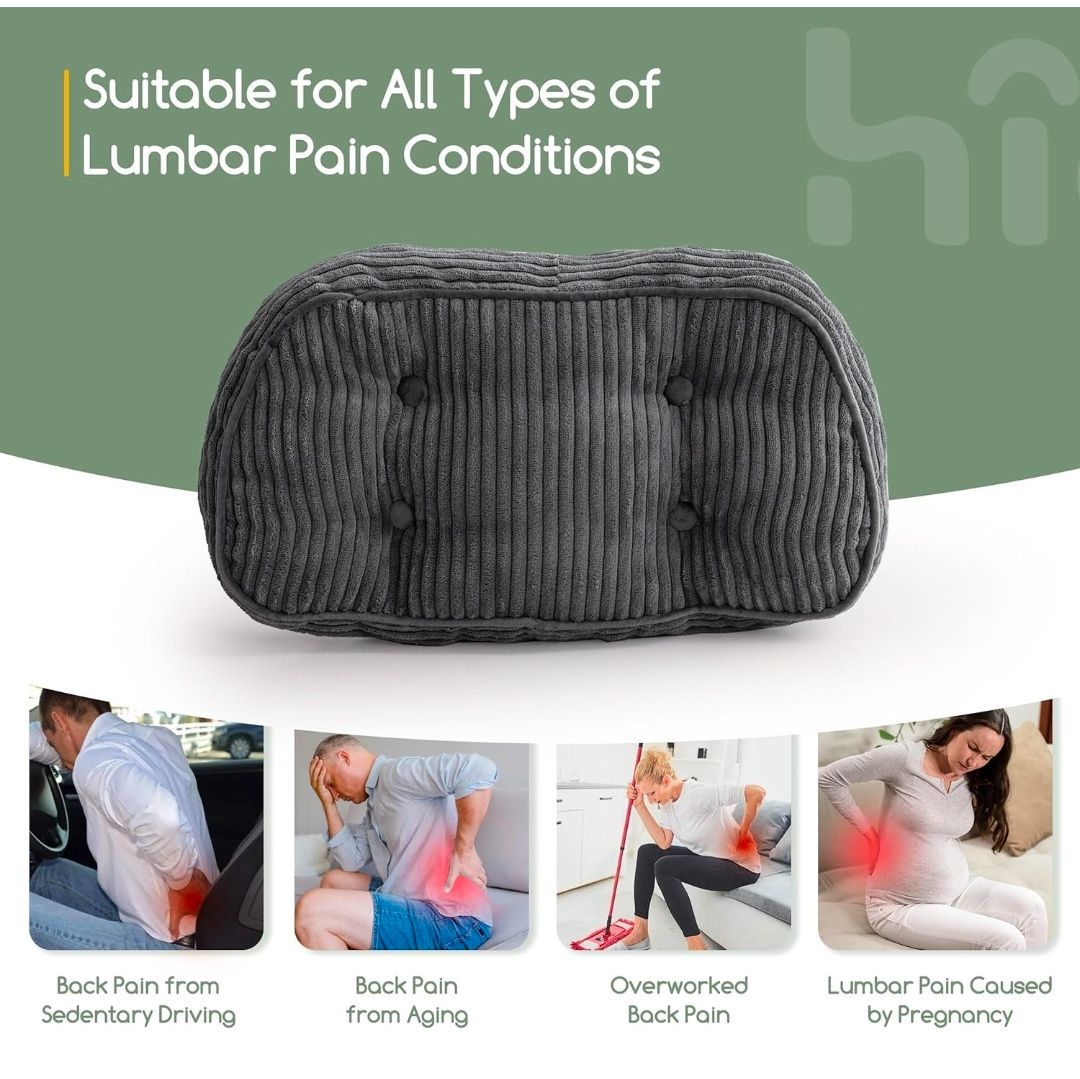 Lumbar Support Pillow for Recliner Chair/Accent Chair/Couch/Office Chair, Tufted Corduroy Back Support Cushion for Elderly, Recliner Cushions for Back Rest, Pain Relief, Reading