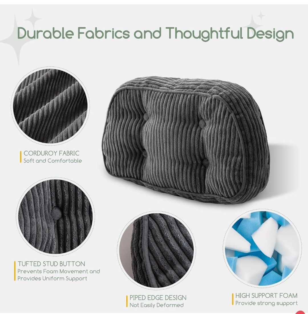 Lumbar Support Pillow for Recliner Chair/Accent Chair/Couch/Office Chair, Tufted Corduroy Back Support Cushion for Elderly, Recliner Cushions for Back Rest, Pain Relief, Reading