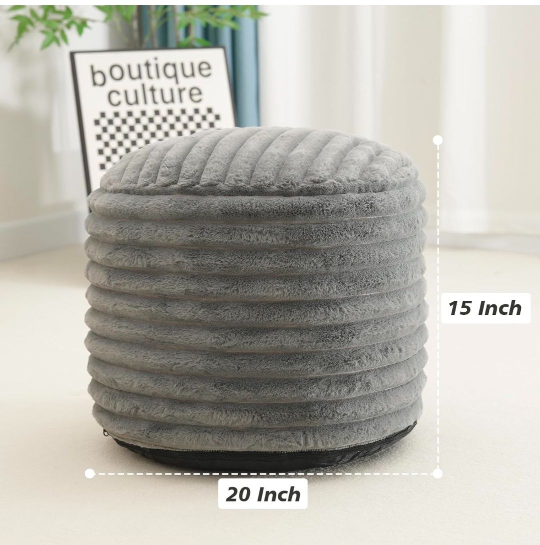 Pouf Ottoman Stuffed Round for Foot Rest, Faux Fur Poufs with Foam Chunk Filling, Storage Ottoman Pouf Foot Stool Cushion, 26 X 18 Inch Floor Chair for Living Room Bedroom Home Decor