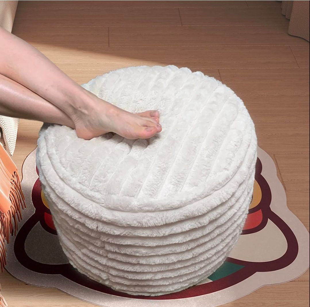 Pouf Ottoman Stuffed Round for Foot Rest, Faux Fur Poufs with Foam Chunk Filling, Storage Ottoman Pouf Foot Stool Cushion, 26 X 18 Inch Floor Chair for Living Room Bedroom Home Decor