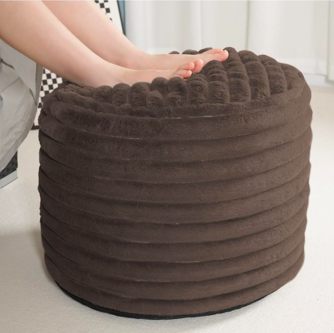 Pouf Ottoman Stuffed Round for Foot Rest, Faux Fur Poufs with Foam Chunk Filling, Storage Ottoman Pouf Foot Stool Cushion, 26 X 18 Inch Floor Chair for Living Room Bedroom Home Decor