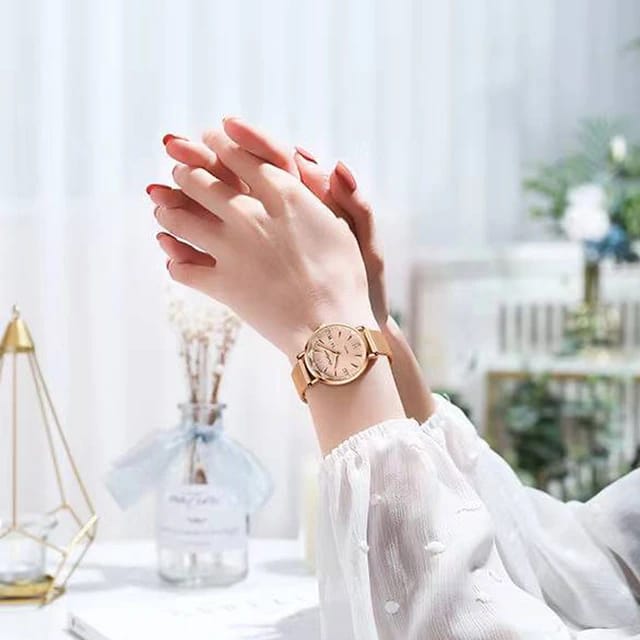 POEDEGAR LADIES Quartz Watch withStainless Steel Mesh simple Rhinestones Rose Gold Strap Waterproof Wrist watch Fashion Diamond Watches for Women