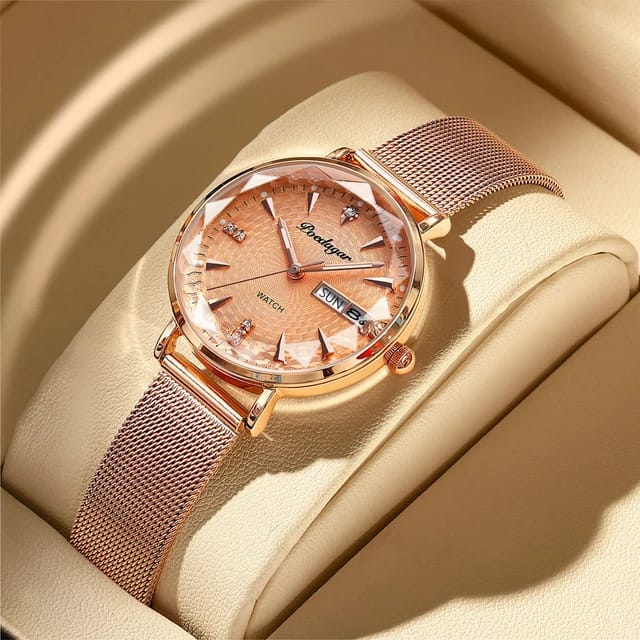 POEDEGAR LADIES Quartz Watch withStainless Steel Mesh simple Rhinestones Rose Gold Strap Waterproof Wrist watch Fashion Diamond Watches for Women