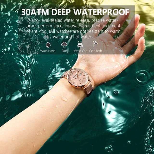 POEDEGAR LADIES Quartz Watch withStainless Steel Mesh simple Rhinestones Rose Gold Strap Waterproof Wrist watch Fashion Diamond Watches for Women