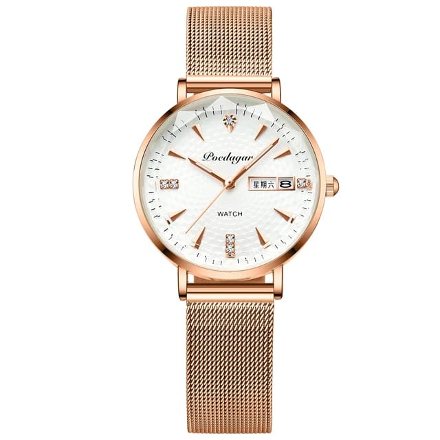 POEDEGAR LADIES Quartz Watch withStainless Steel Mesh simple Rhinestones Rose Gold Strap Waterproof Wrist watch Fashion Diamond Watches for Women