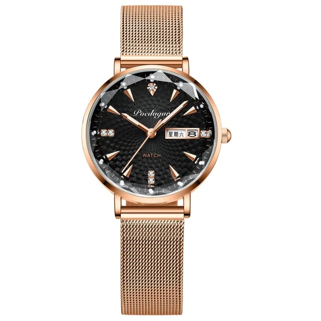 POEDEGAR LADIES Quartz Watch withStainless Steel Mesh simple Rhinestones Rose Gold Strap Waterproof Wrist watch Fashion Diamond Watches for Women