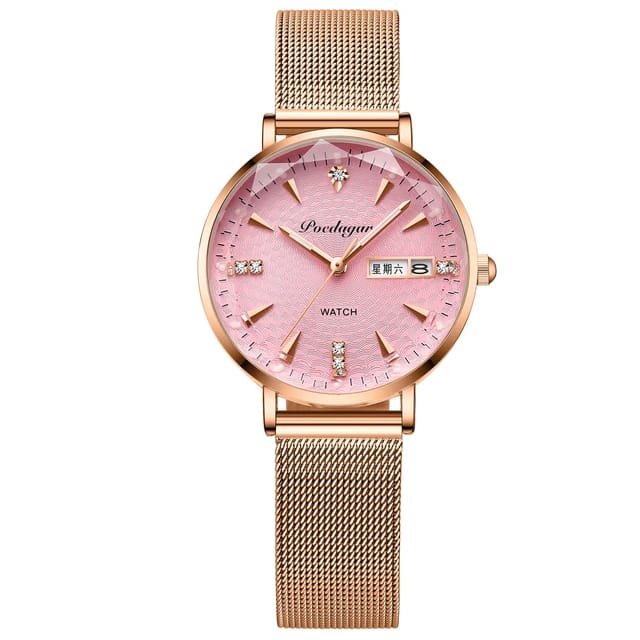 POEDEGAR LADIES Quartz Watch withStainless Steel Mesh simple Rhinestones Rose Gold Strap Waterproof Wrist watch Fashion Diamond Watches for Women