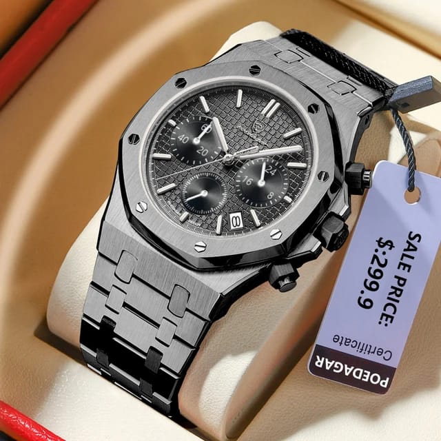 LIMITED Edition POEDAGAR 2025 Luxury Chronograph | Superior High Quality Men Quartz Stainless Steel Band Multifunctional New Designer Sport, Luminous Hands Fashion, Semi-Automatic Antique