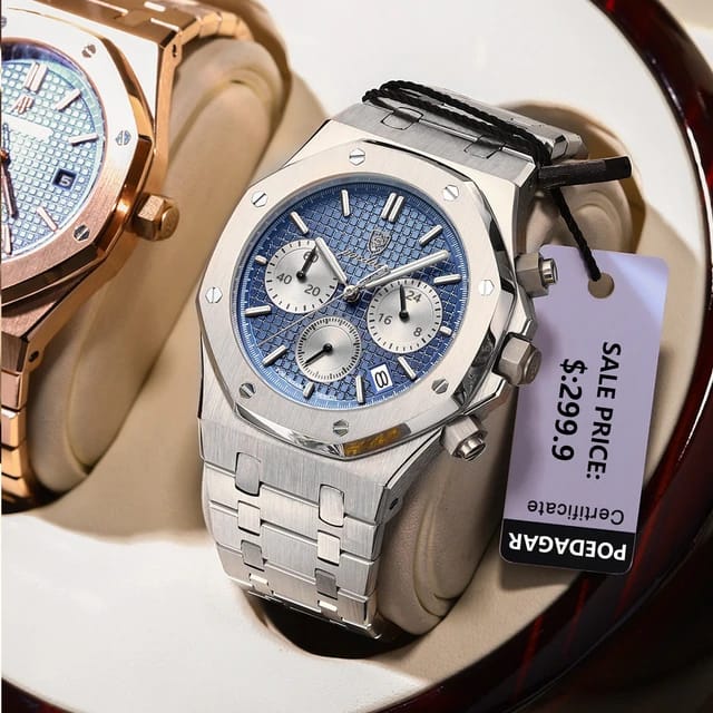 LIMITED Edition POEDAGAR 2025 Luxury Chronograph | Superior High Quality Men Quartz Stainless Steel Band Multifunctional New Designer Sport, Luminous Hands Fashion, Semi-Automatic Antique