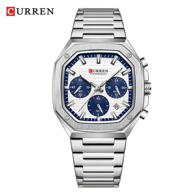 CURREN 8459 Men Business Sport Square Dial Calendar Waterproof Luminous Top Brand LuxuryChronograph Original Quartz Steel Band Mens Watch