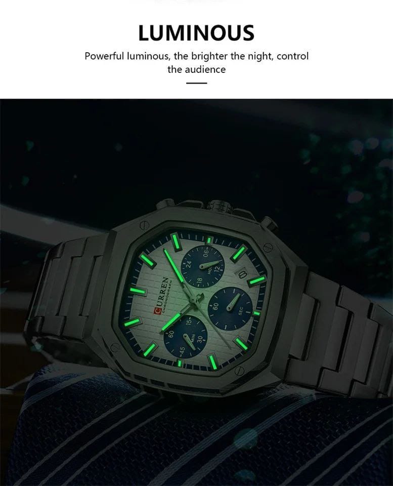 CURREN 8459 Men Business Sport Square Dial Calendar Waterproof Luminous Top Brand LuxuryChronograph Original Quartz Steel Band Mens Watch