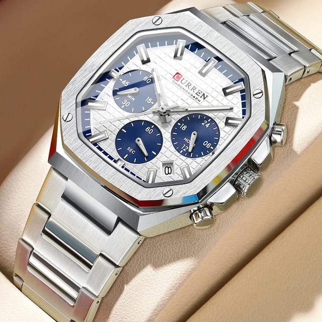 CURREN 8459 Men Business Sport Square Dial Calendar Waterproof Luminous Top Brand LuxuryChronograph Original Quartz Steel Band Mens Watch