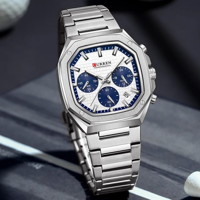 CURREN 8459 Men Business Sport Square Dial Calendar Waterproof Luminous Top Brand LuxuryChronograph Original Quartz Steel Band Mens Watch