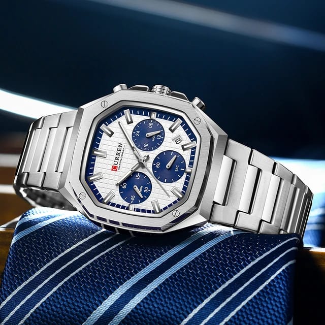 CURREN 8459 Men Business Sport Square Dial Calendar Waterproof Luminous Top Brand LuxuryChronograph Original Quartz Steel Band Mens Watch