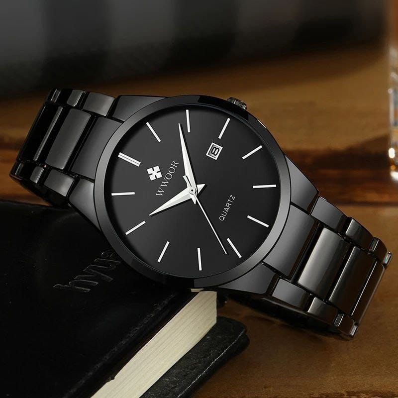 2025 WWOOR 8875 Classic Round luxury black boys digital watch stylish Stainless steel band Waterproof Water resistant Autodate Day date display Simple Leisure watch kit