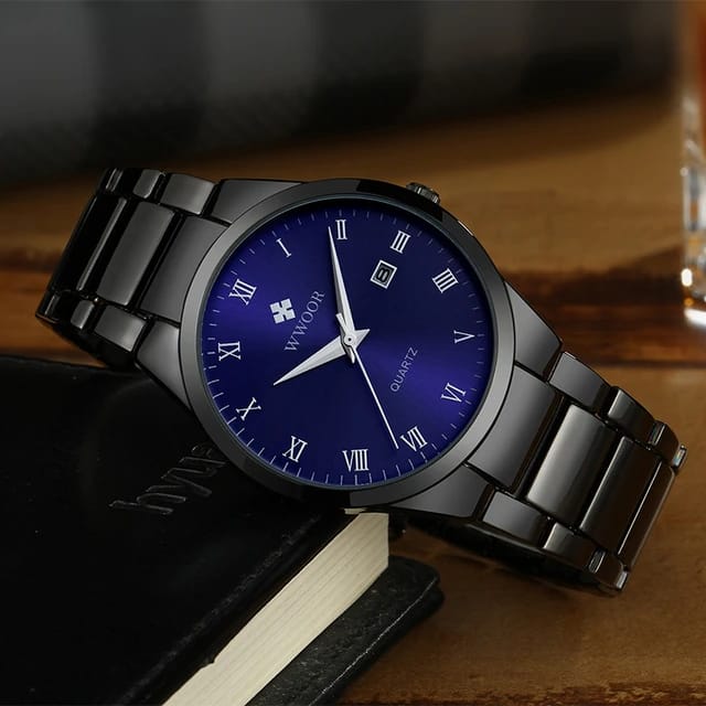 2025 WWOOR 8875 Classic Round luxury black boys digital watch stylish Stainless steel band Waterproof Water resistant Autodate Day date display Simple Leisure watch kit