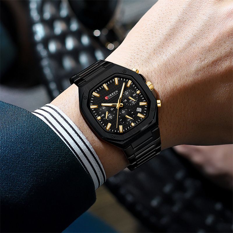 CURREN 8459 Men Business Sport Square Dial Calendar Waterproof Luminous Top Brand LuxuryChronograph Original Quartz Steel Band Mens Watch
