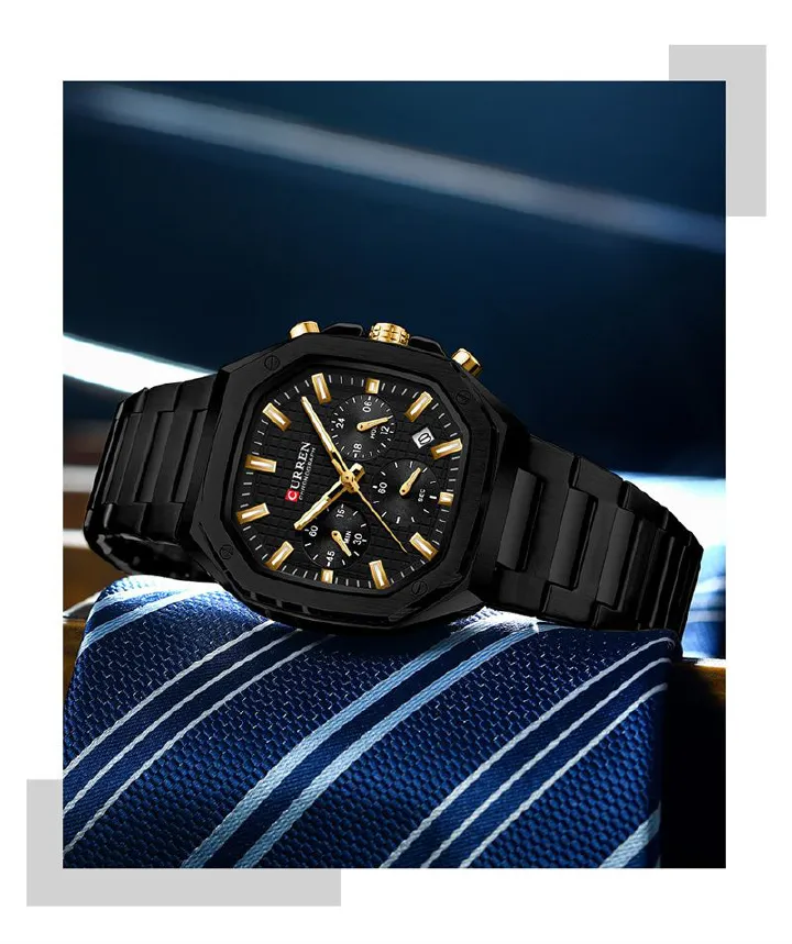 CURREN 8459 Men Business Sport Square Dial Calendar Waterproof Luminous Top Brand LuxuryChronograph Original Quartz Steel Band Mens Watch