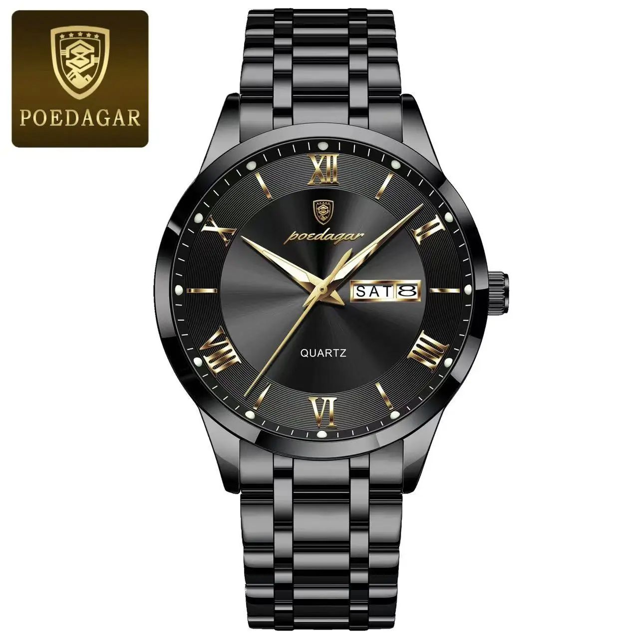 2025 POEDAGAR-978 Luxury Fashion Men Clock Waterproof Luminous Days Sports Man Wristwatch Stainless Steel Autodate Calender Day Date Luminous Chronograph Men's Quartz Watches