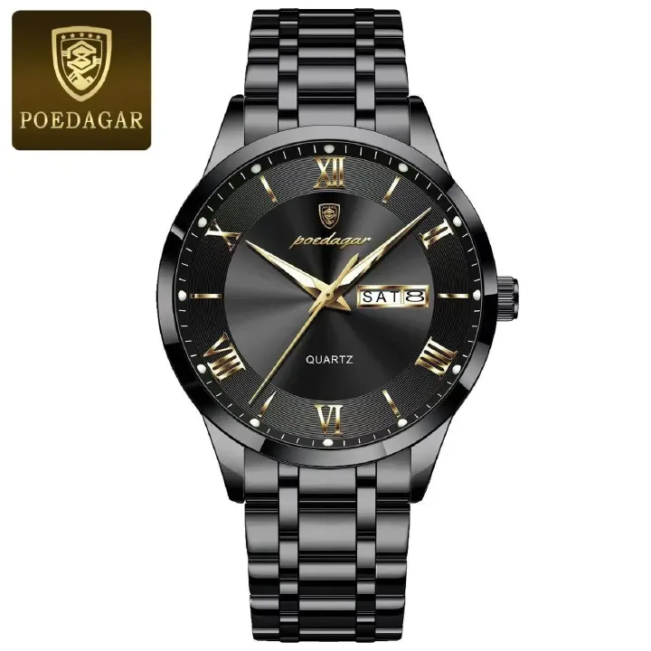 2025 POEDAGAR-978 Luxury Fashion Men Clock Waterproof Luminous Days Sports Man Wristwatch Stainless Steel Autodate Calender Day Date Luminous Chronograph Men's Quartz Watches