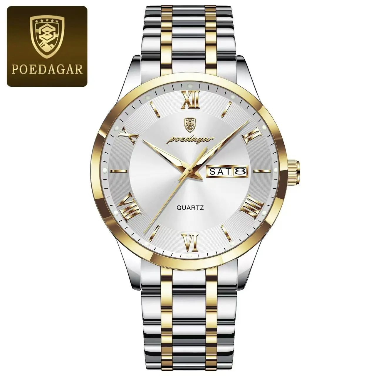 2025 POEDAGAR-978 Luxury Fashion Men Clock Waterproof Luminous Days Sports Man Wristwatch Stainless Steel Autodate Calender Day Date Luminous Chronograph Men's Quartz Watches