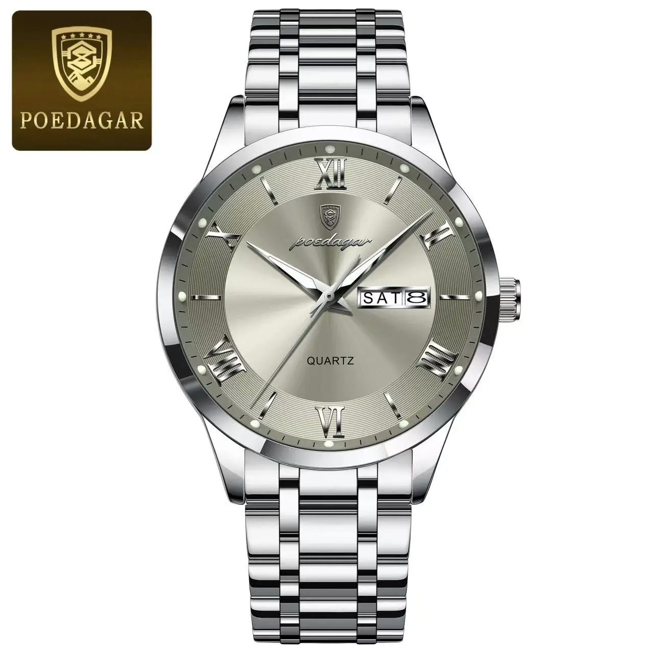 2025 POEDAGAR-978 Luxury Fashion Men Clock Waterproof Luminous Days Sports Man Wristwatch Stainless Steel Autodate Calender Day Date Luminous Chronograph Men's Quartz Watches