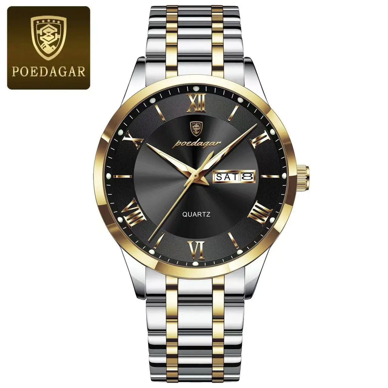 2025 POEDAGAR-978 Luxury Fashion Men Clock Waterproof Luminous Days Sports Man Wristwatch Stainless Steel Autodate Calender Day Date Luminous Chronograph Men's Quartz Watches