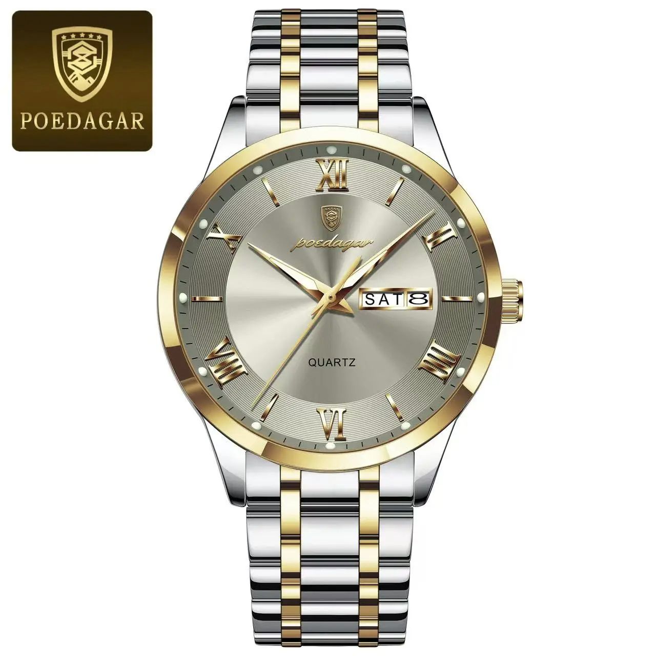 2025 POEDAGAR-978 Luxury Fashion Men Clock Waterproof Luminous Days Sports Man Wristwatch Stainless Steel Autodate Calender Day Date Luminous Chronograph Men's Quartz Watches