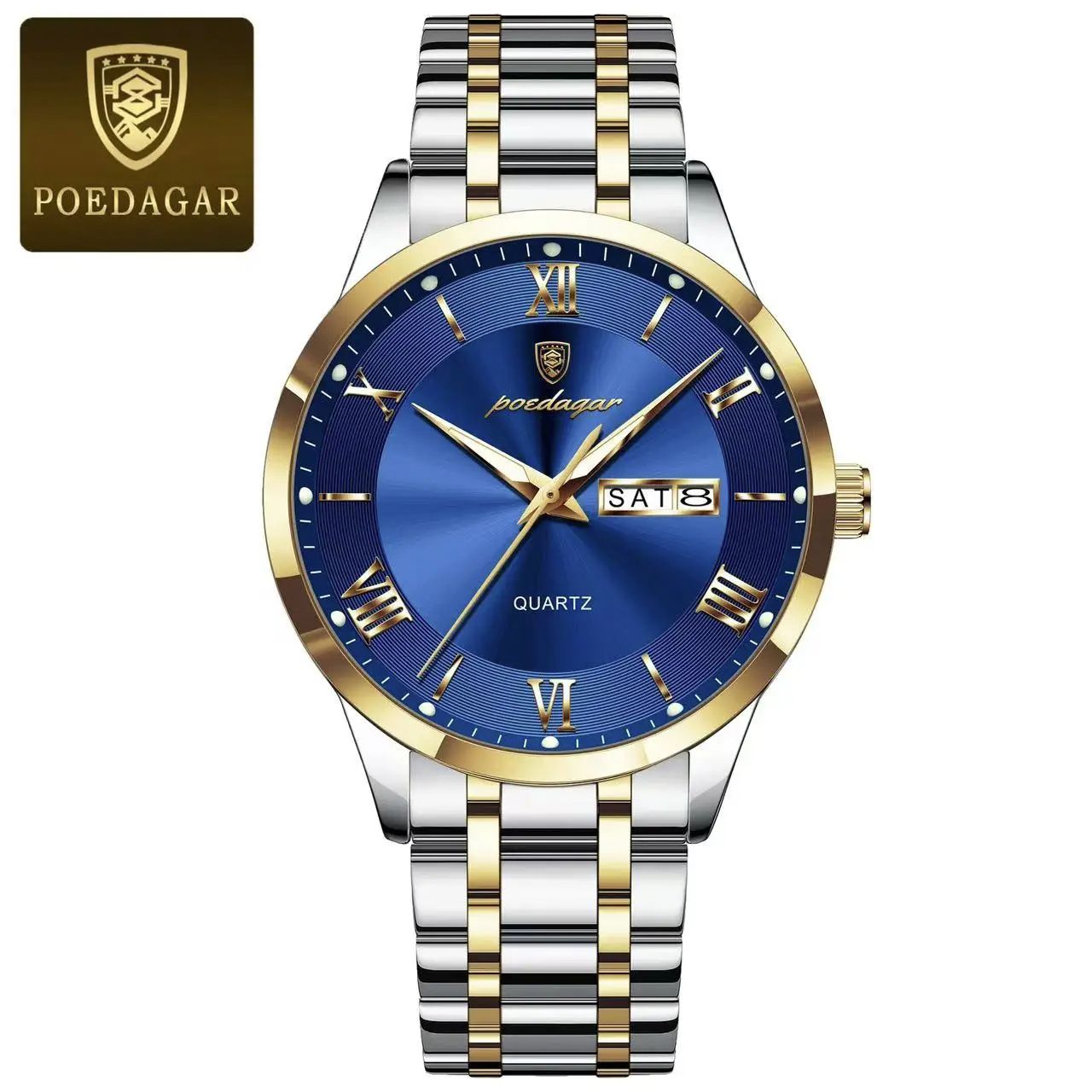 2025 POEDAGAR-978 Luxury Fashion Men Clock Waterproof Luminous Days Sports Man Wristwatch Stainless Steel Autodate Calender Day Date Luminous Chronograph Men's Quartz Watches