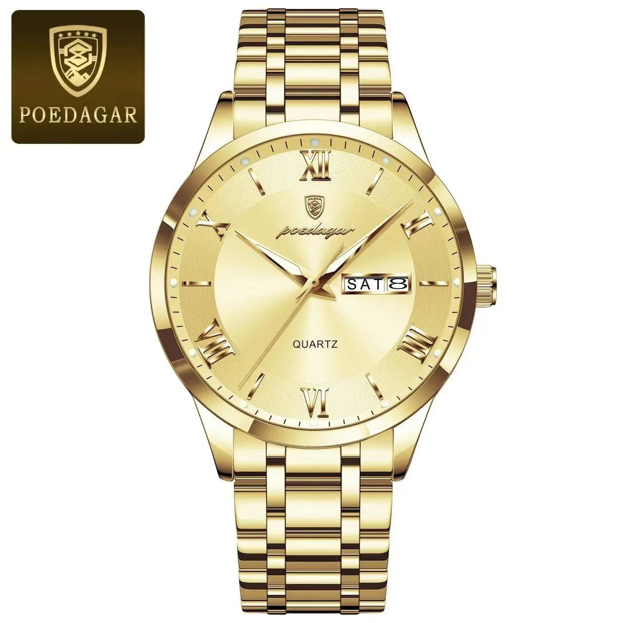 2025 POEDAGAR-978 Luxury Fashion Men Clock Waterproof Luminous Days Sports Man Wristwatch Stainless Steel Autodate Calender Day Date Luminous Chronograph Men's Quartz Watches