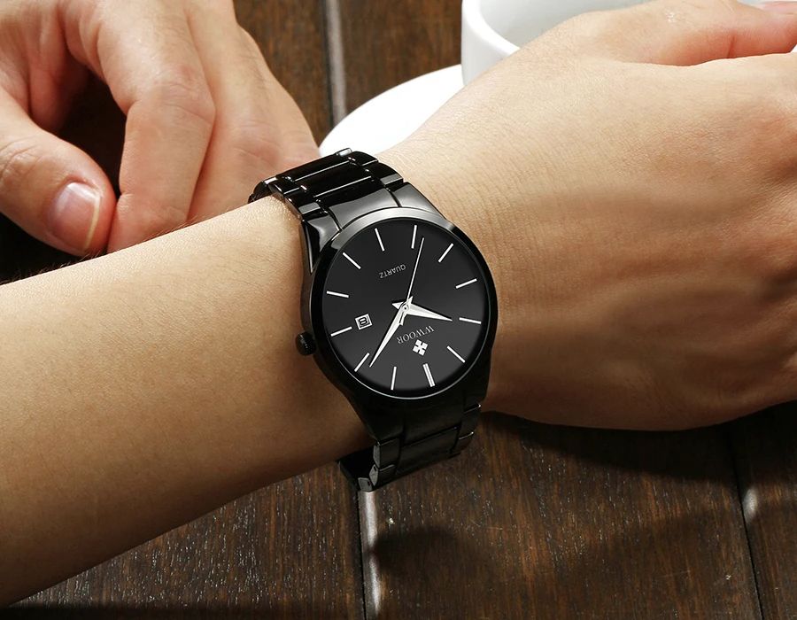 2025 WWOOR 8875 Classic Round luxury black boys digital watch stylish Stainless steel band Waterproof Water resistant Autodate Day date display Simple Leisure watch kit