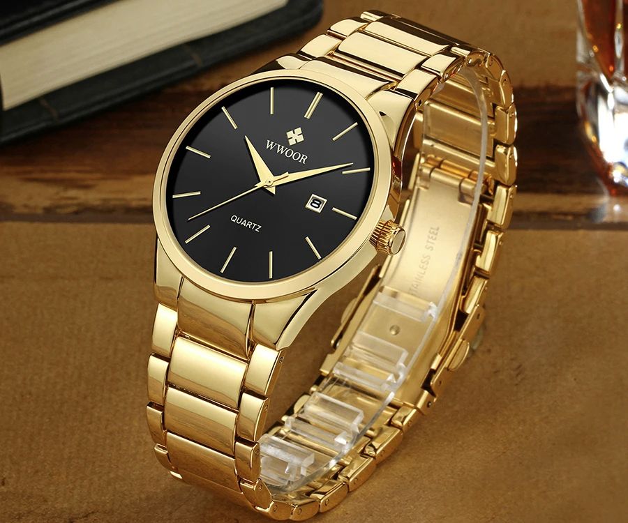 2025 WWOOR 8875 Classic Round luxury black boys digital watch stylish Stainless steel band Waterproof Water resistant Autodate Day date display Simple Leisure watch kit