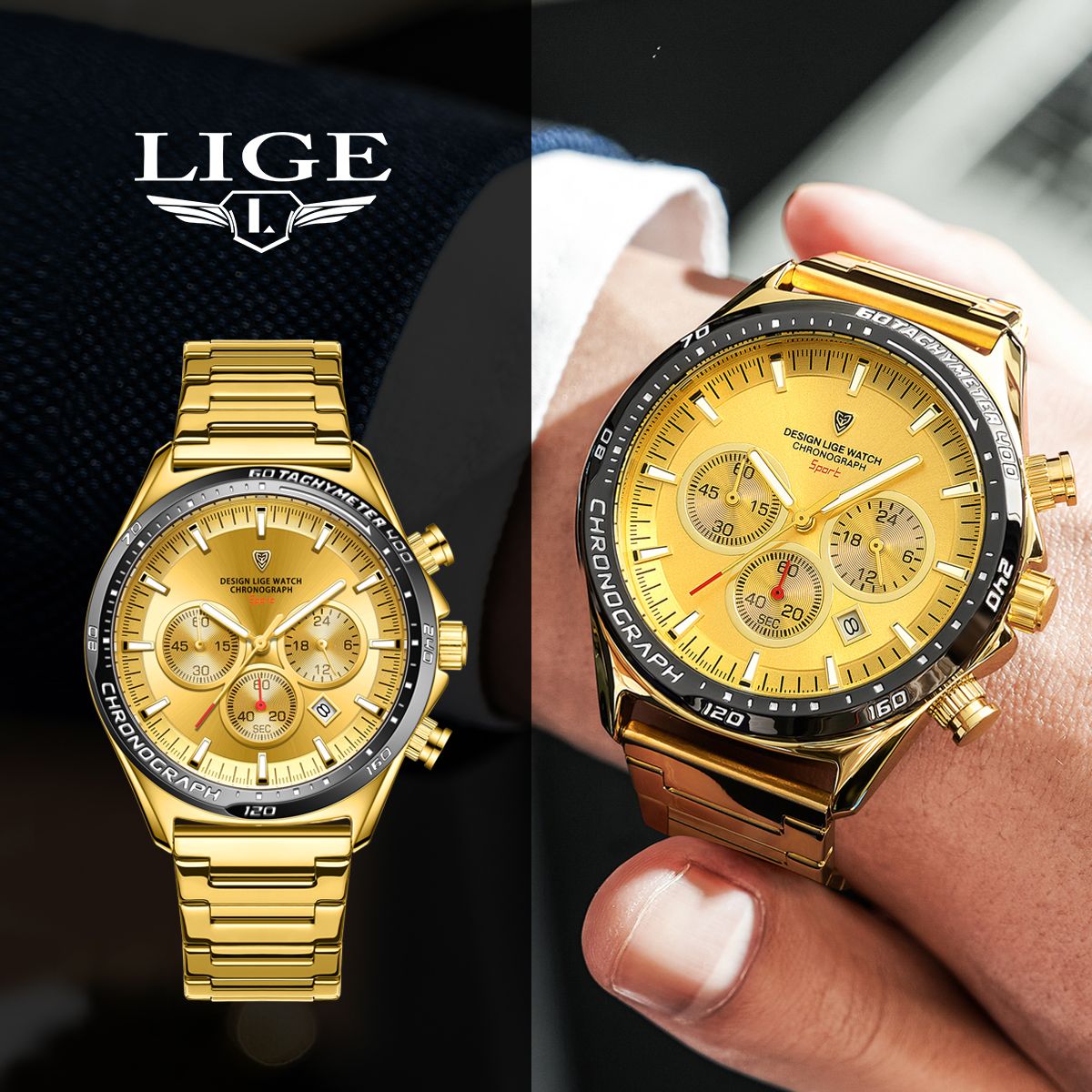 2025 LIGE 89730 Men's Fashion Business Luxury Sport Watch Wholesale Quartz Wristwatch High Quality 3ATM Waterproof Water resistant Luminous Hands Date Stainless Steel Band Watch