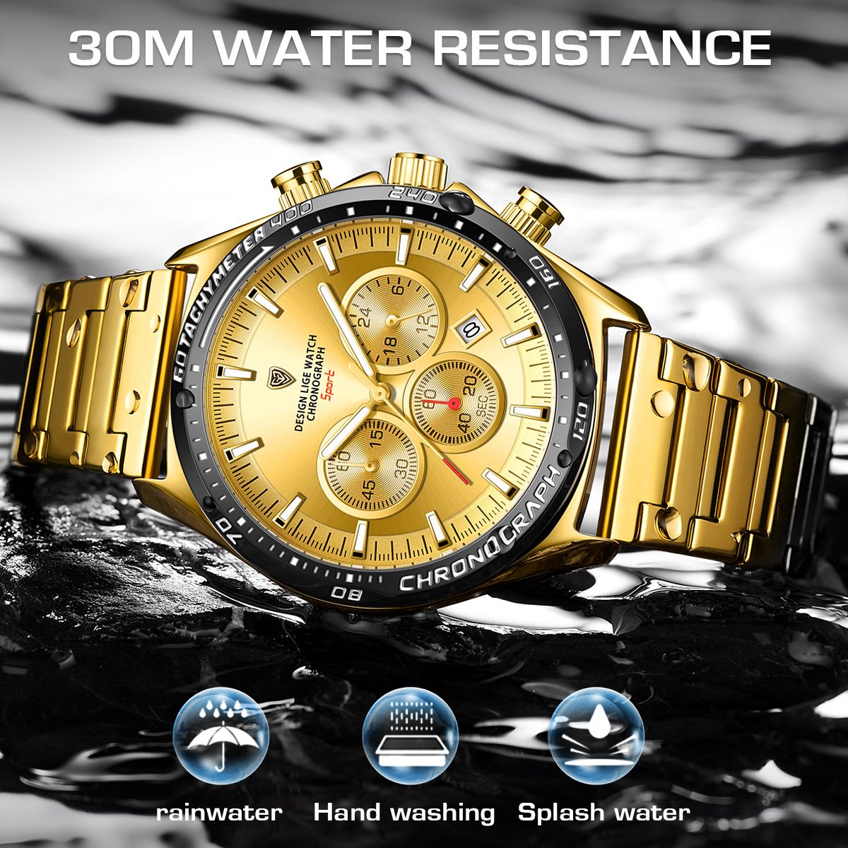 2025 LIGE 89730 Men's Fashion Business Luxury Sport Watch Wholesale Quartz Wristwatch High Quality 3ATM Waterproof Water resistant Luminous Hands Date Stainless Steel Band Watch