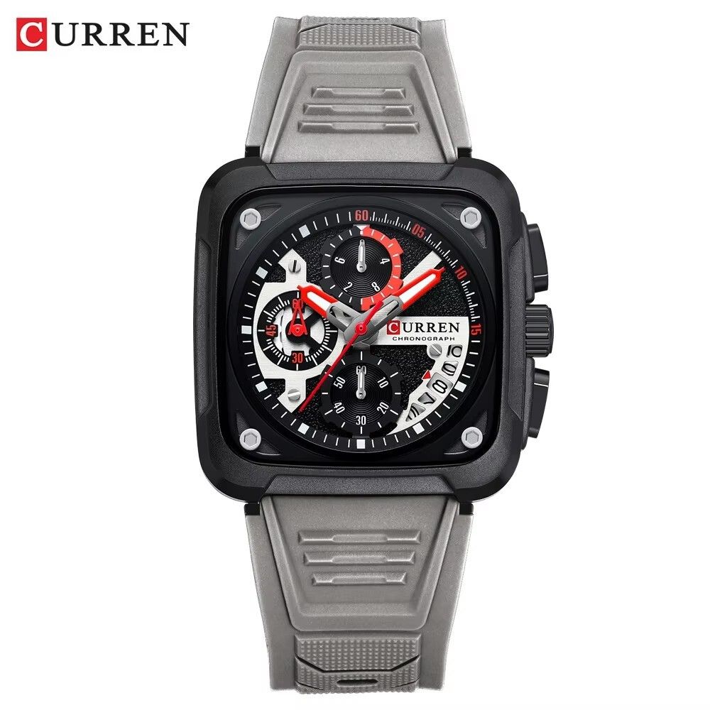 2025 CURREN Luxury Men’s Chronograph Watch Sporty, Unique Square Dial, Luminous Hands, Auto Date, Waterproof, Silicone Strap, Military & Business Style, Original Quartz Movement