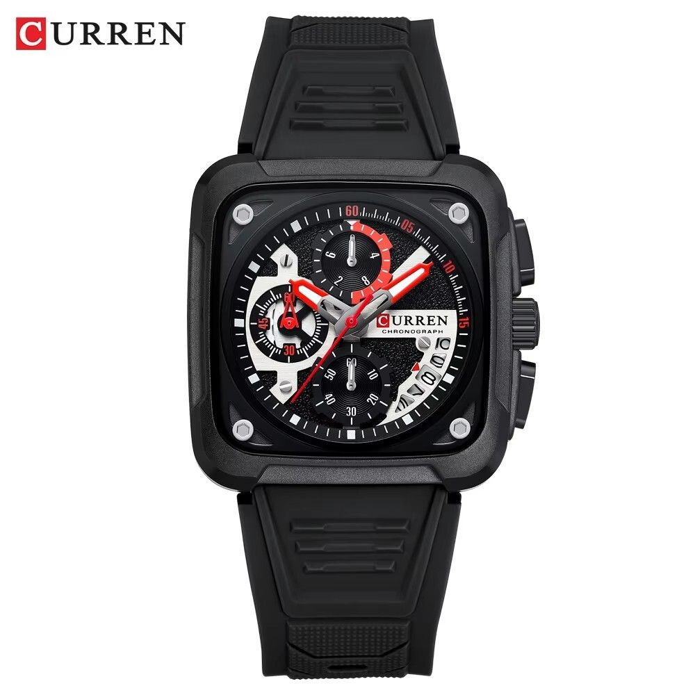 2025 CURREN Luxury Men’s Chronograph Watch Sporty, Unique Square Dial, Luminous Hands, Auto Date, Waterproof, Silicone Strap, Military & Business Style, Original Quartz Movement