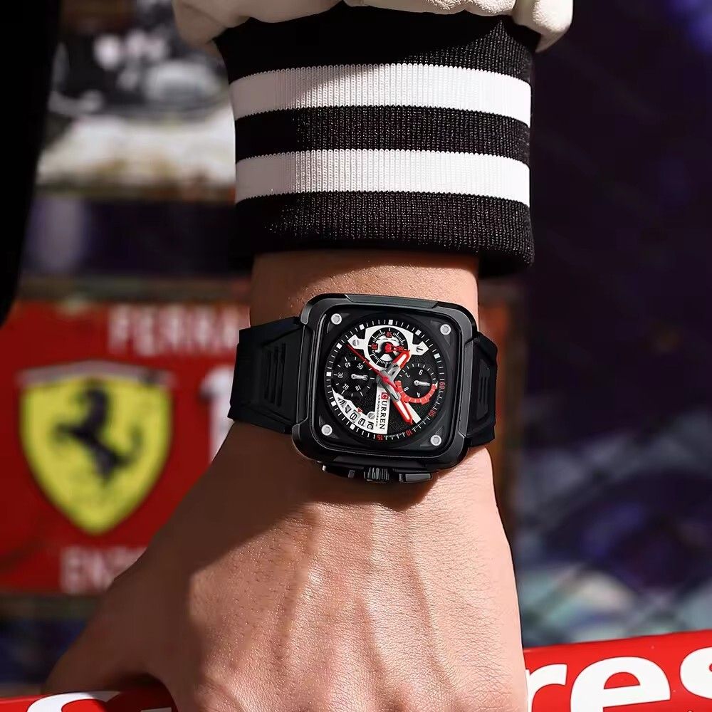 2025 CURREN Luxury Men’s Chronograph Watch Sporty, Unique Square Dial, Luminous Hands, Auto Date, Waterproof, Silicone Strap, Military & Business Style, Original Quartz Movement