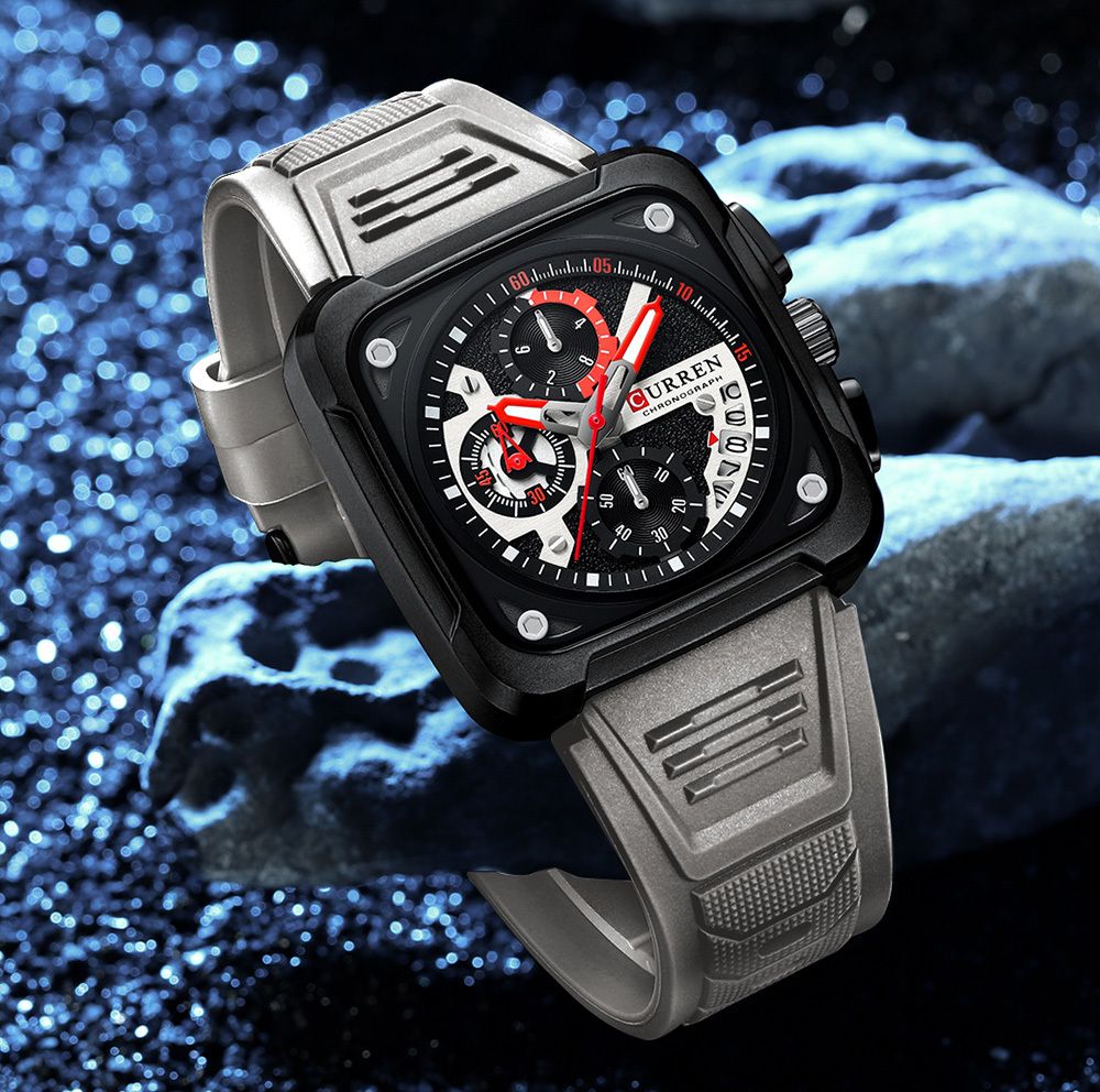 2025 CURREN Luxury Men’s Chronograph Watch Sporty, Unique Square Dial, Luminous Hands, Auto Date, Waterproof, Silicone Strap, Military & Business Style, Original Quartz Movement