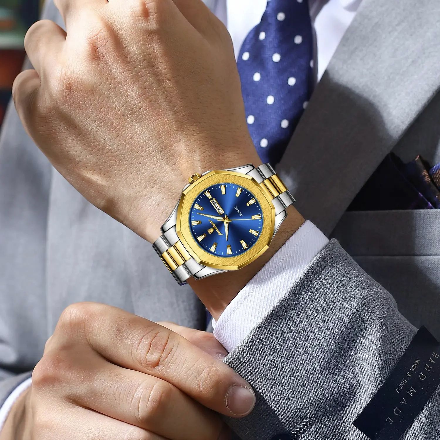 2025 POEDAGAR Luxury Men’s Waterproof Quartz Watch – Original Design Luminous Display, Week and Date Function Durable Stainless Steel, Sport Chronograph Everyday Wear