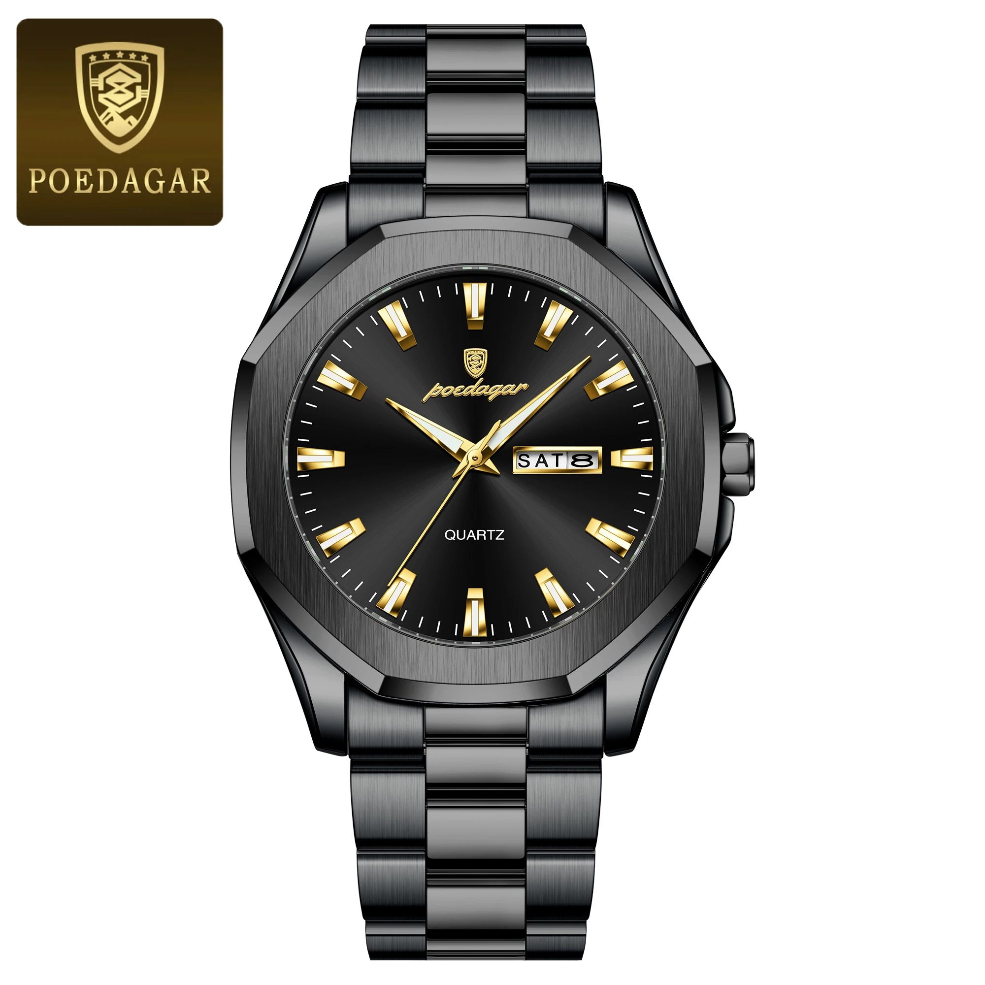 2025 POEDAGAR Luxury Men’s Waterproof Quartz Watch – Original Design Luminous Display, Week and Date Function Durable Stainless Steel, Sport Chronograph Everyday Wear